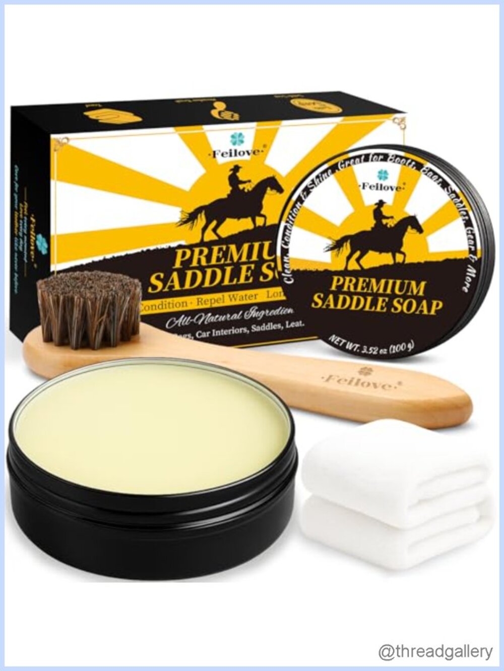 3-in-1 Saddle Soap Leather Cleaner & Conditioner Kit Horsehair Brush Cloth